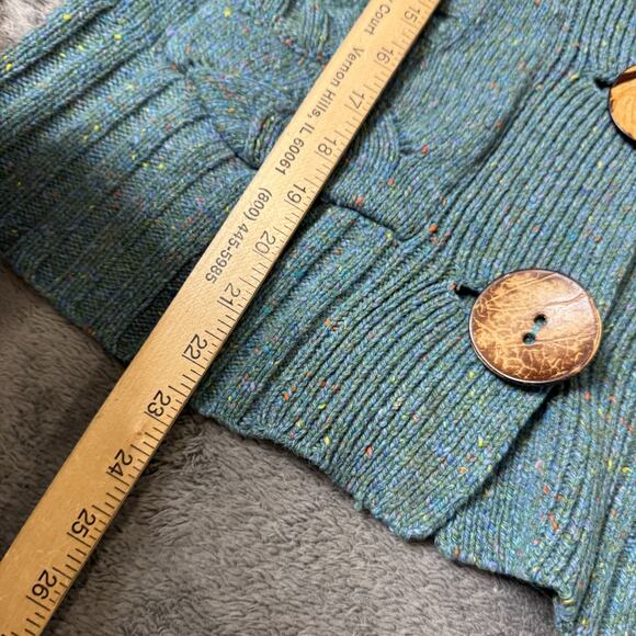 Lily McNeal Wool Cashmere Sweater Cardigan L Blue Chunky Knit Speckled Button Up - Picture 9 of 9